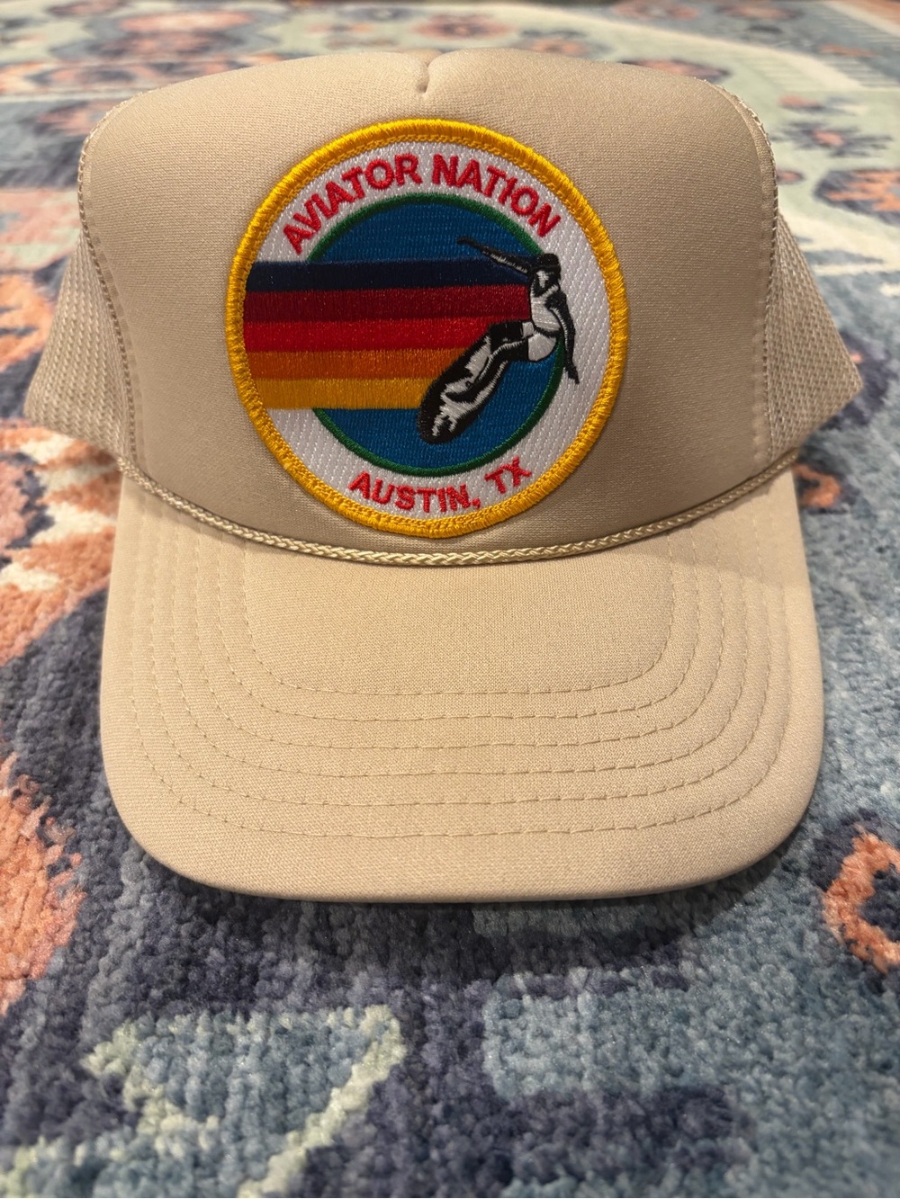 Aviator Nation Beige Trucker Hat with Multicolor Retro Patch